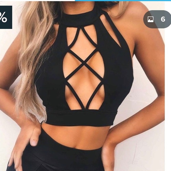 Tops - 🔥🔥NWOT High neck black crop top open front